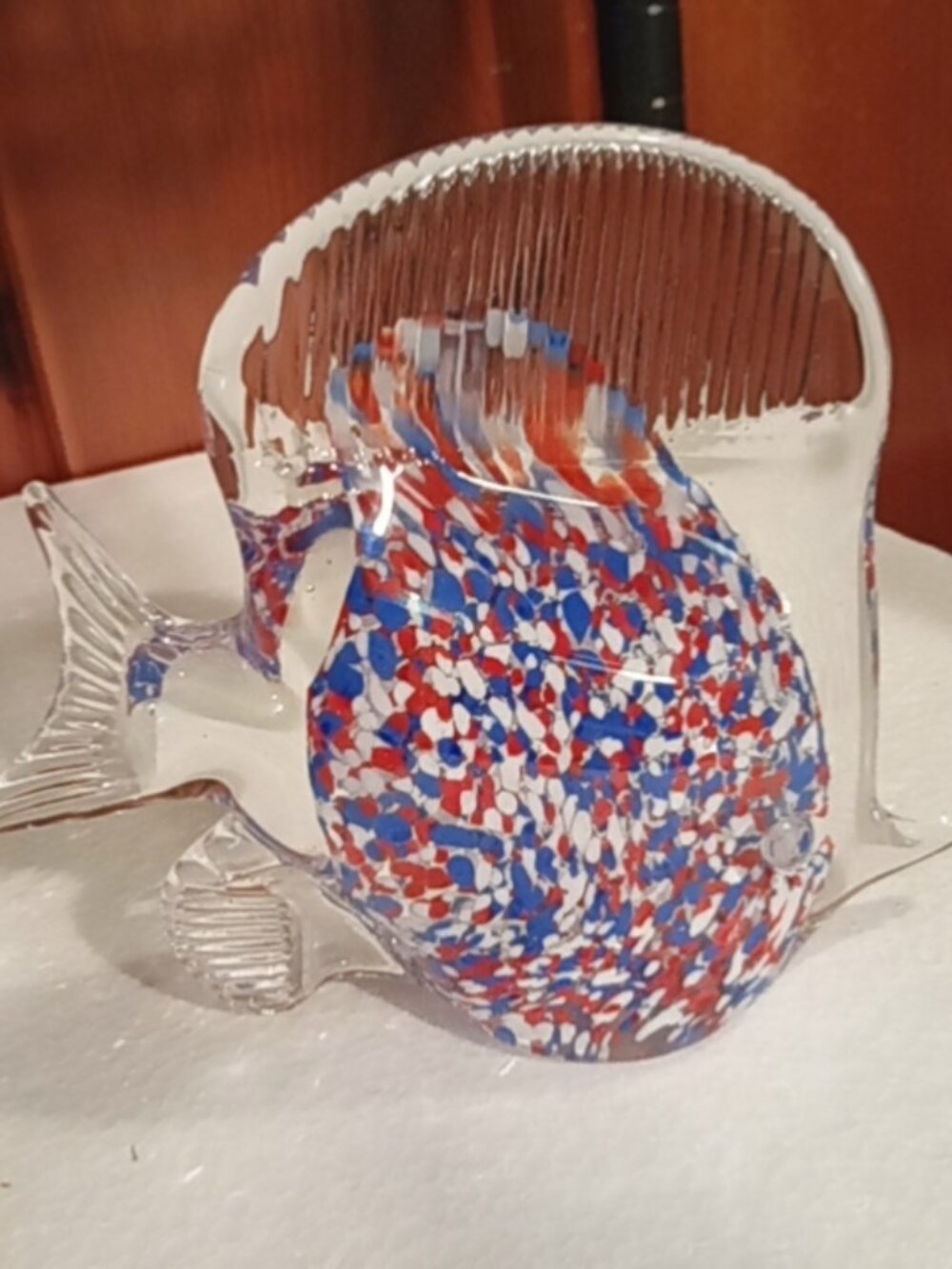 VTG Art Glass ANGEL FISH MURANO STYLED Colorful Figurine Paperweight Self Sitter